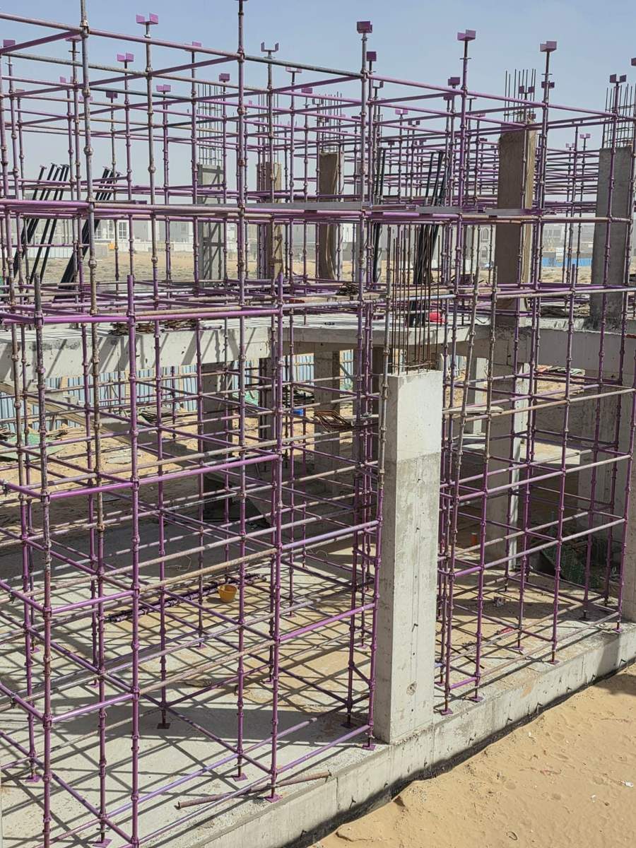 Cuplock falsework system supporting a concrete slab during construction