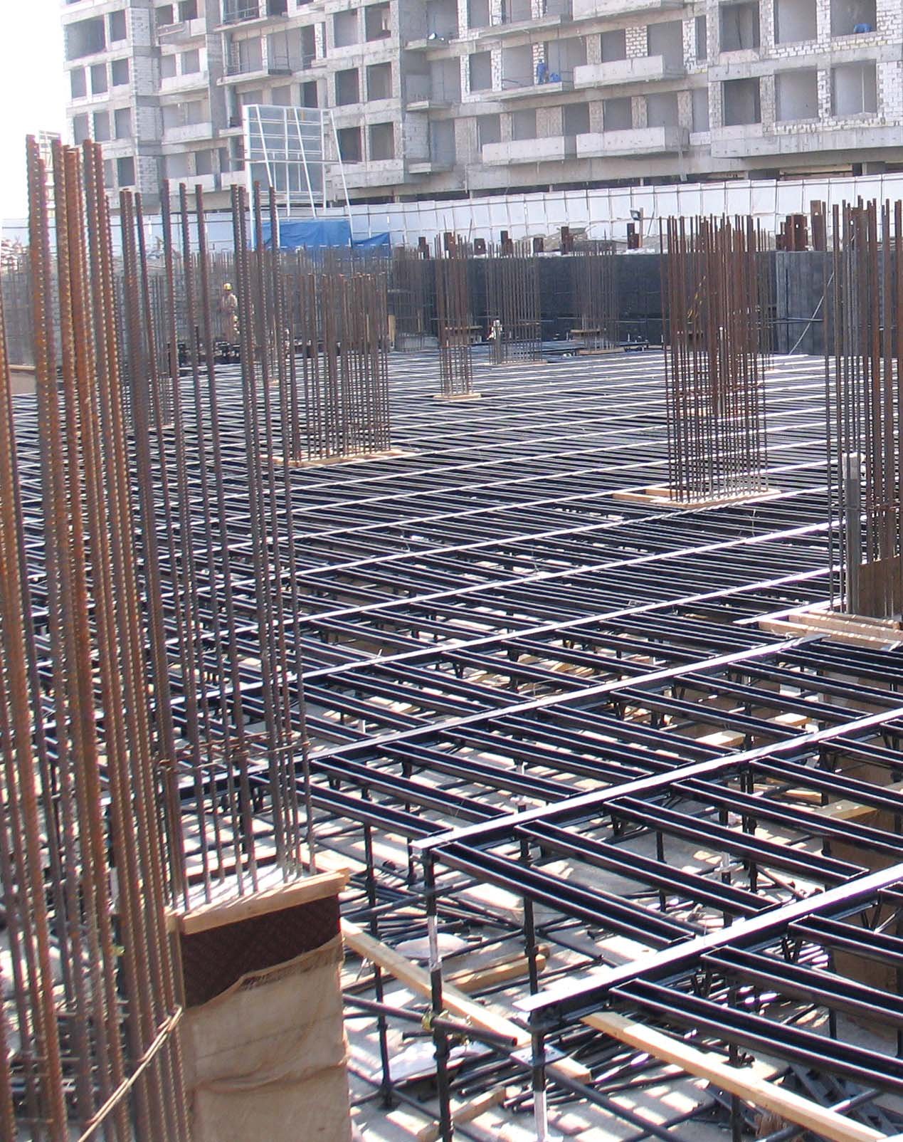 Rebar on cuplock formwork multi-storey building